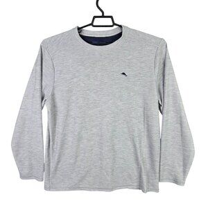 Mens Tommy Bahama Gray Shirt Long Sleeve Crewneck Polyester Rayon Blend Size L